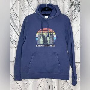 Bob Ross Happy Little Trees Hoodie Sweatshirt Navy Rainbow Size M
